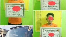 FOTO : 3 Pelaku dan Barang Bukti dugaan Tindak Pidana (TP) penggelapan Buah Kelapa Sawit milik PT Eka Dura Indonesia (EDI), Kamis (16/6/2022).