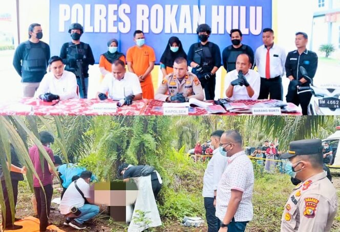 
FOTO: Kapolres Rohul AKBP Pangucap Priyo Soegito SIK MH melalui Kasat Reskrim AKP D. Raja Putra Napitupulu SIK MM
pim[in Press Conference terkait penemuan Sesosok Mayat di kebun sawit milik warga di RT 03 RW 10 Desa Kepenuhan Tengah, Kecamatan kepenuhan, Kab. Rokan Hulu (Rohul) Rabu 22 Februari 2023 sekitar pukul pukul 14.00 Wib.